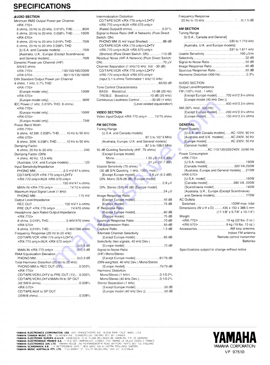 Yamaha RX-570 Owner'S Manual Download Page 16