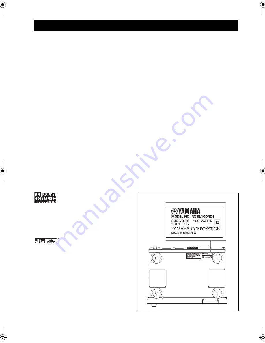 Yamaha RX-SL100RDS Owner'S Manual Download Page 4