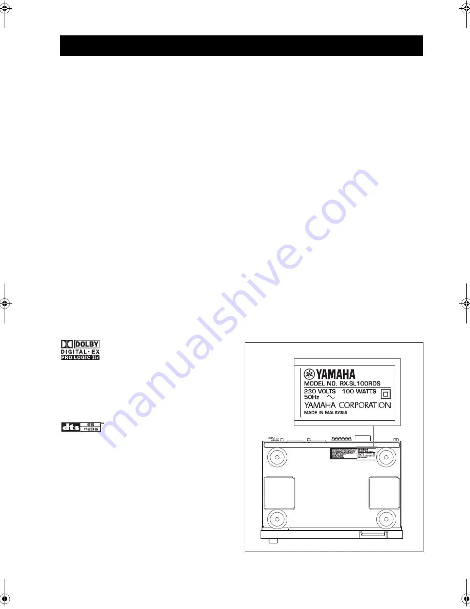 Yamaha RX-SL100RDS Owner'S Manual Download Page 181