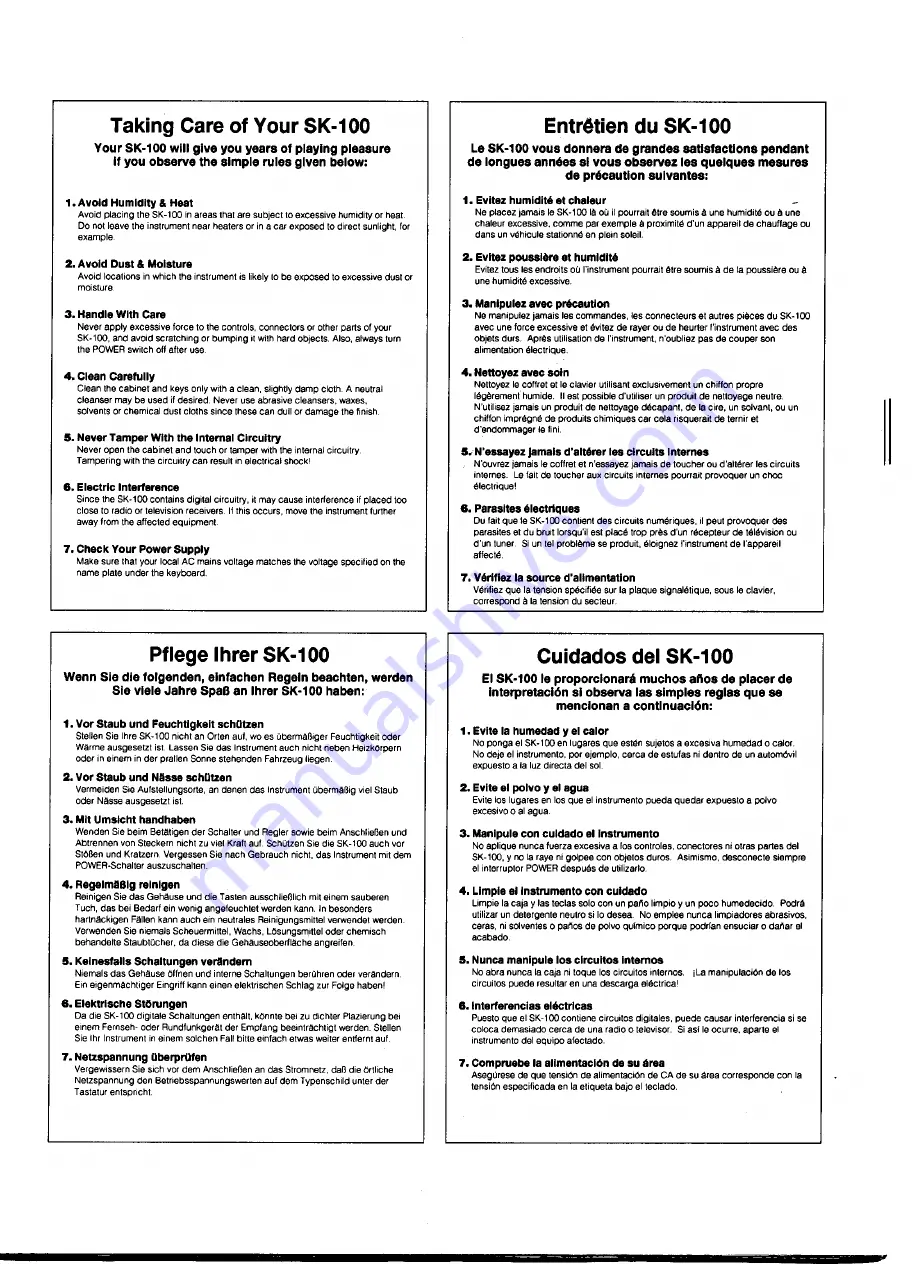 Yamaha SK-100 Owner'S Manual Download Page 5