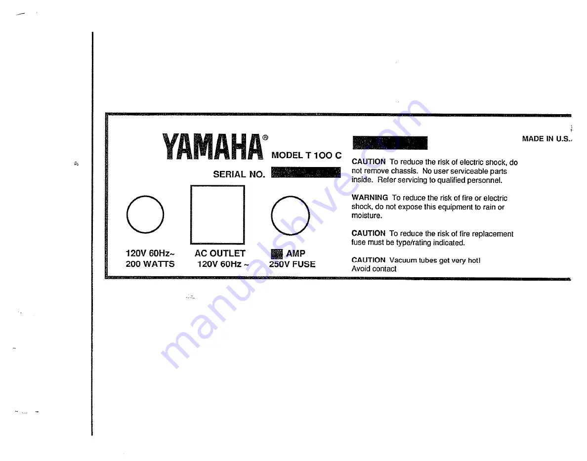 Yamaha T-100 Owner'S Manual And User'S Manual Download Page 6