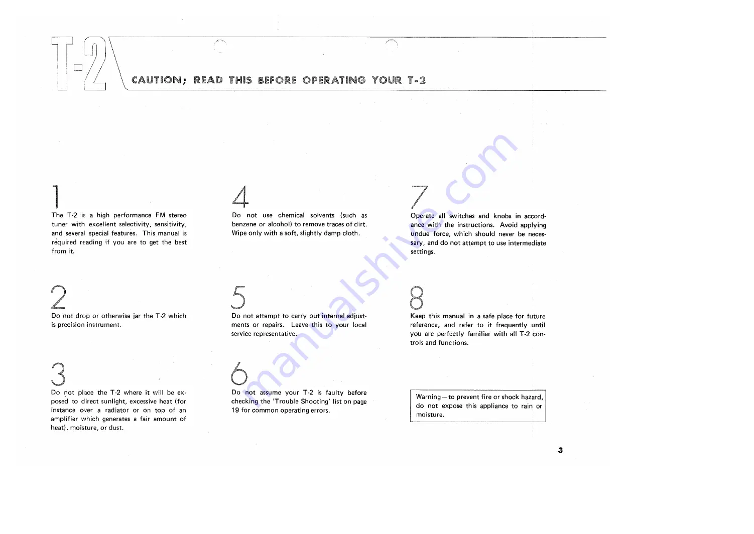 Yamaha T-2 Owner'S Manual Download Page 3