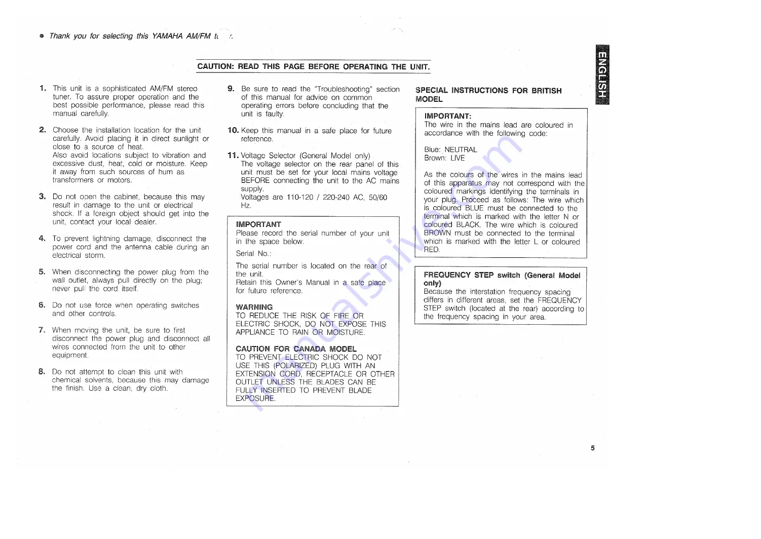 Yamaha T-230 Owner'S Manual Download Page 5