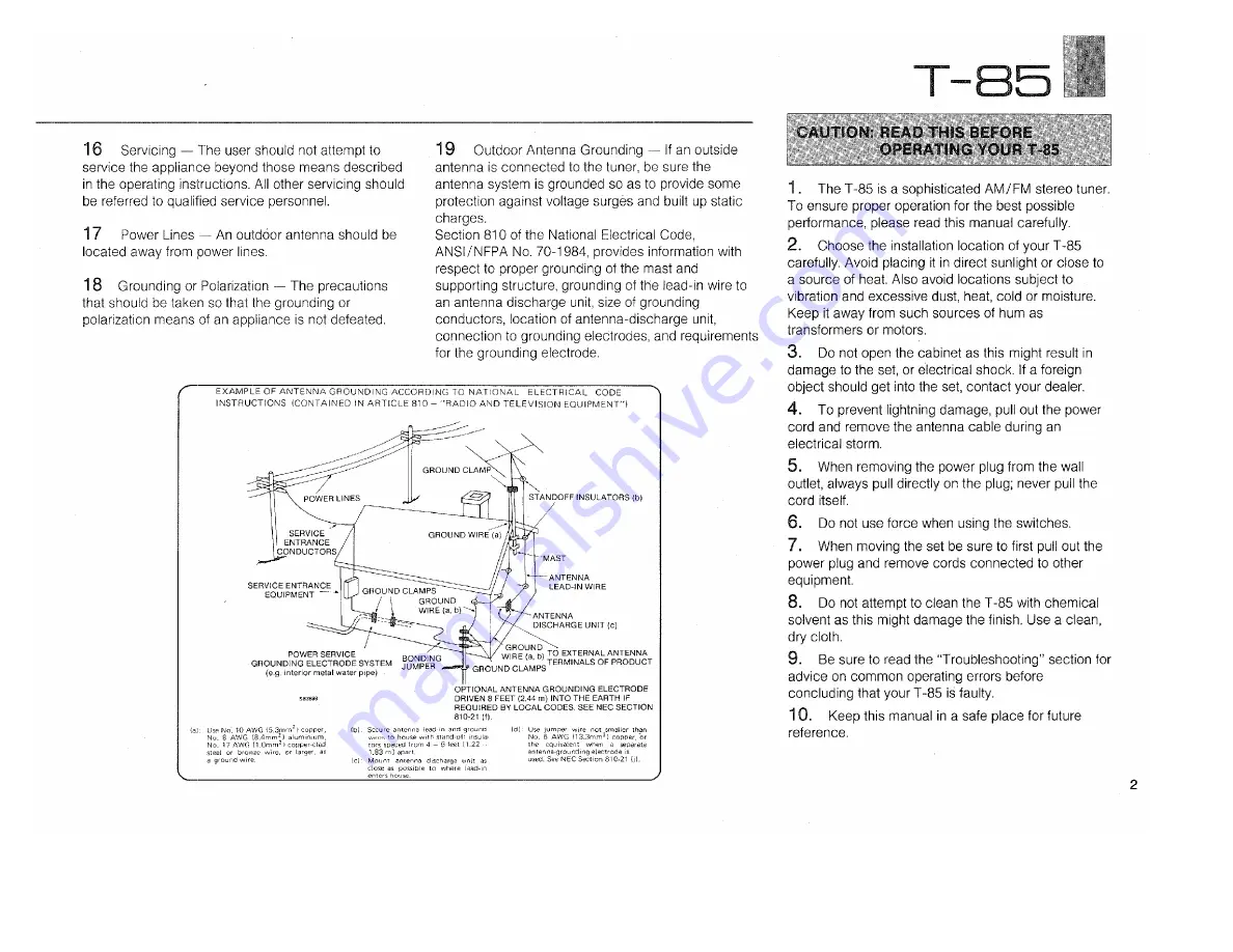 Yamaha T-85 Owner'S Manual Download Page 3