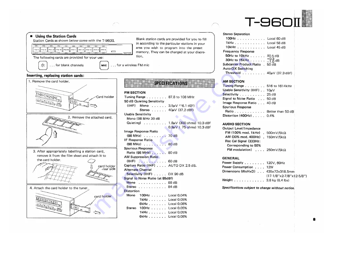 Yamaha T-960II Скачать руководство пользователя страница 9