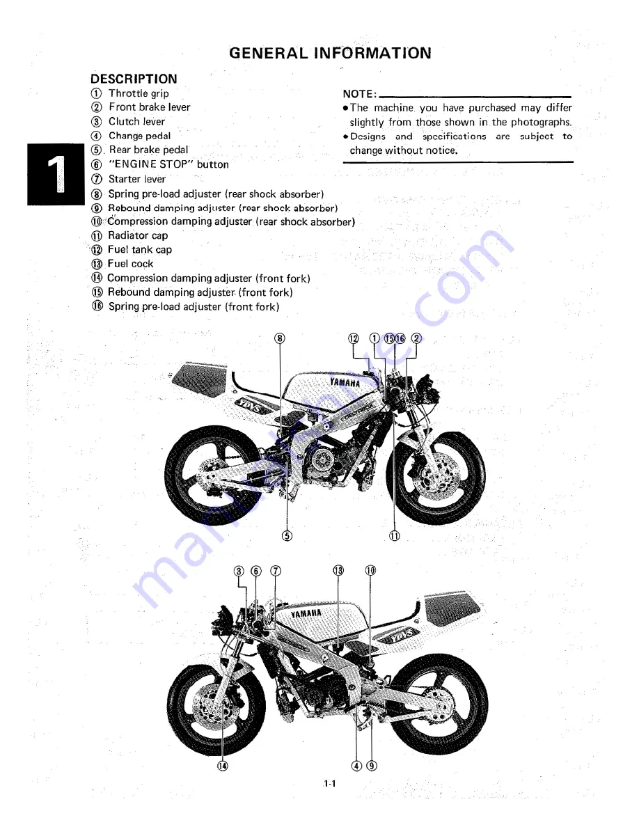 Yamaha TZ250W Service Manual Download Page 11