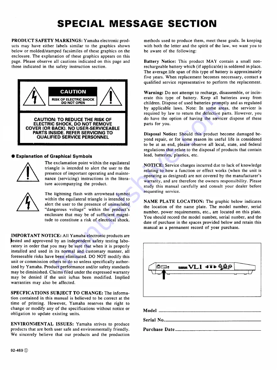 Yamaha VL-1 Feature Reference Download Page 3