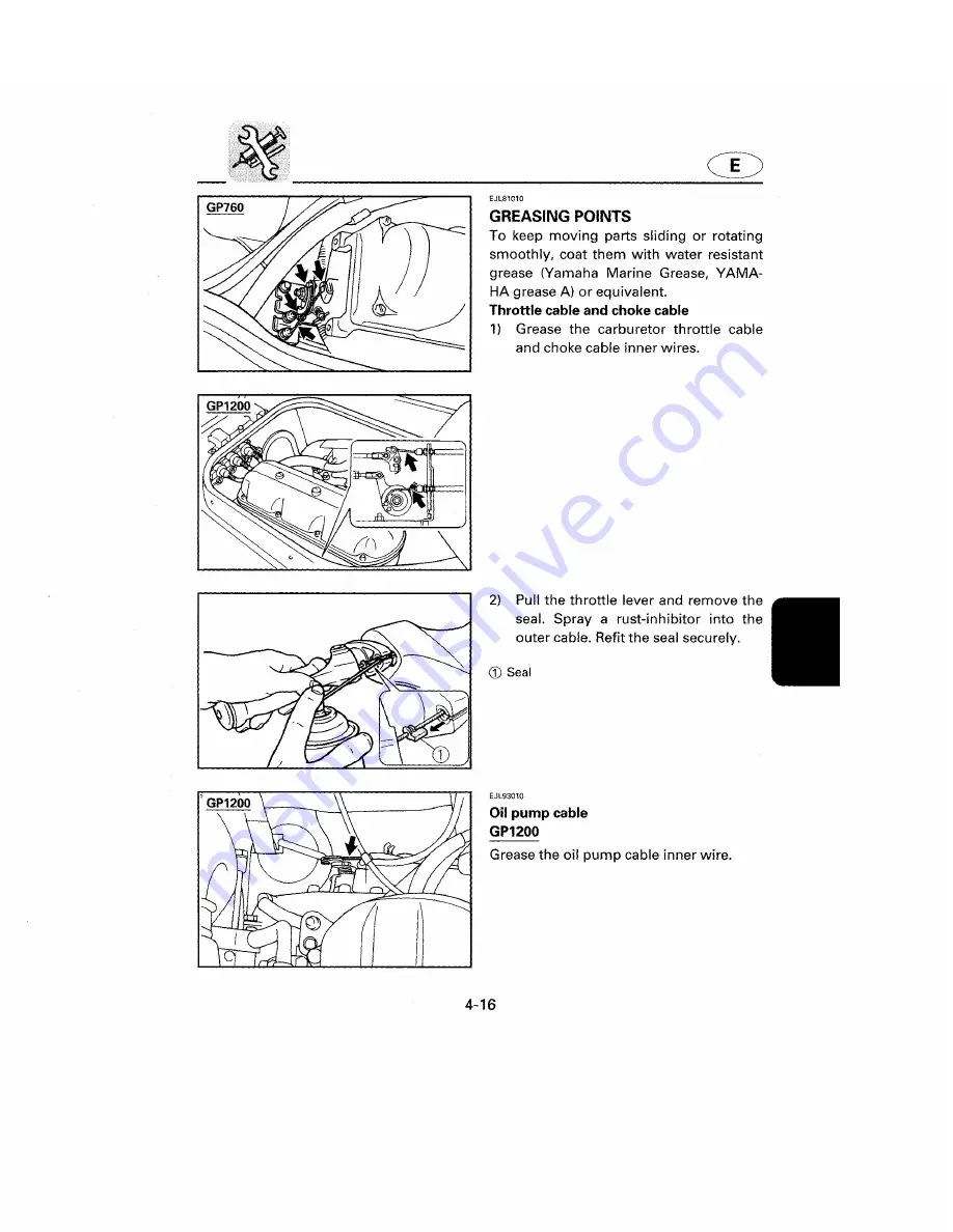 Yamaha WaveRunner GP1200W Owner'S Manual Download Page 94