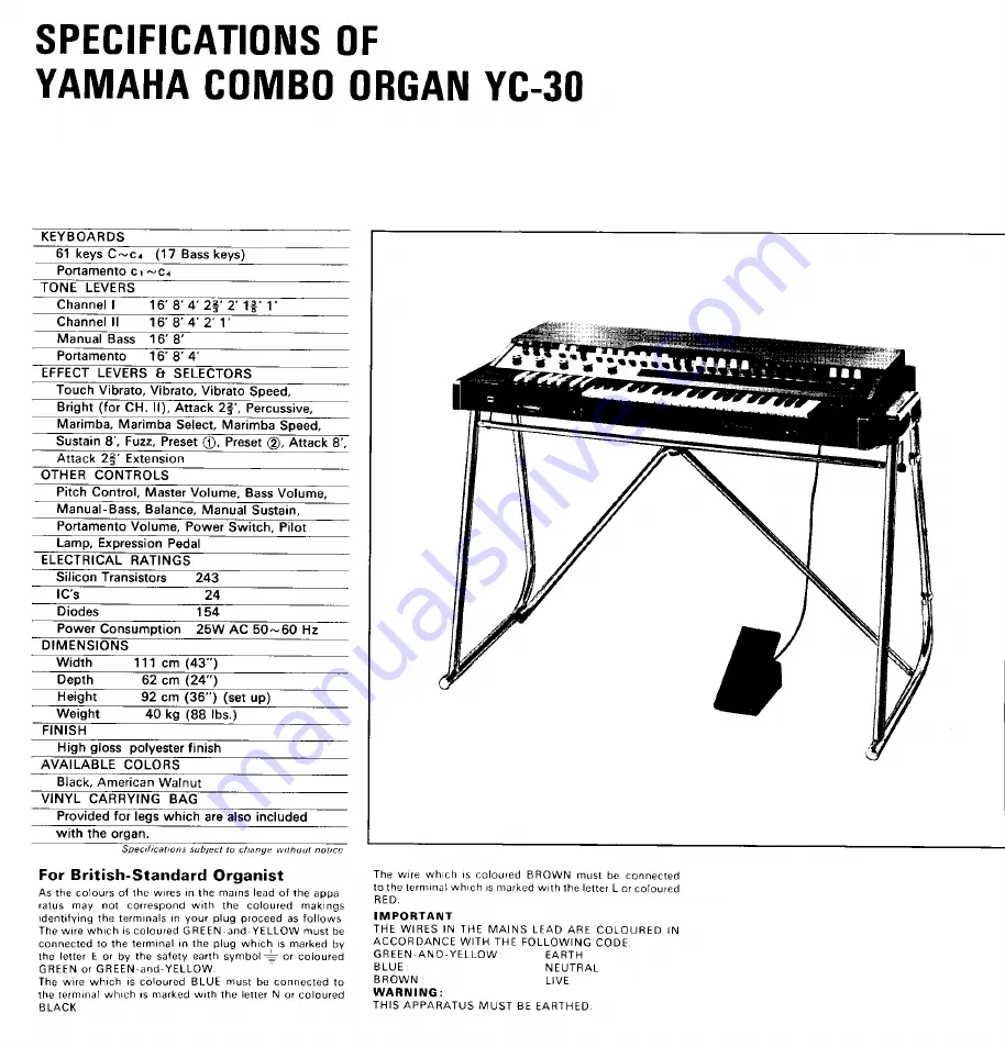 Yamaha YC-30 Скачать руководство пользователя страница 15