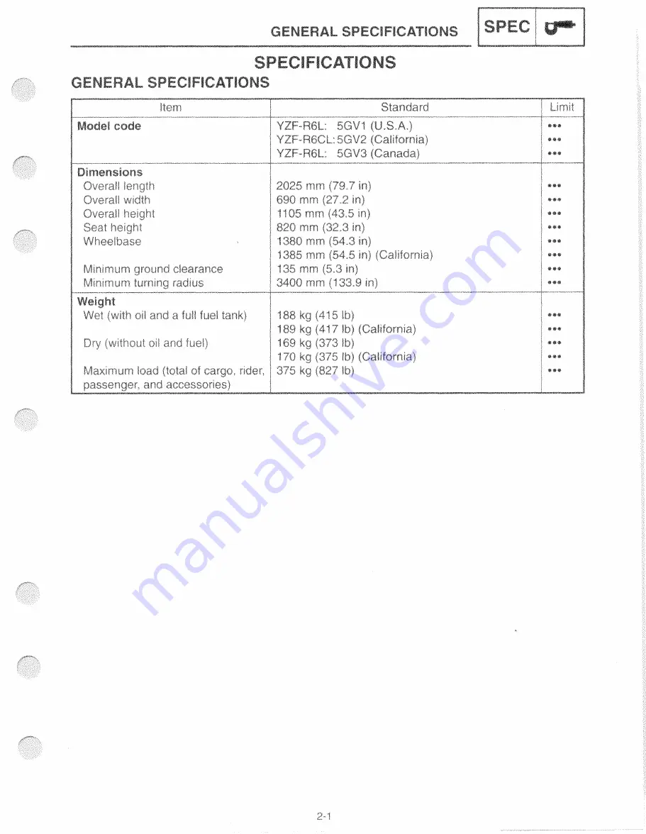 Yamaha YZF-R6CL Service Manual Download Page 7