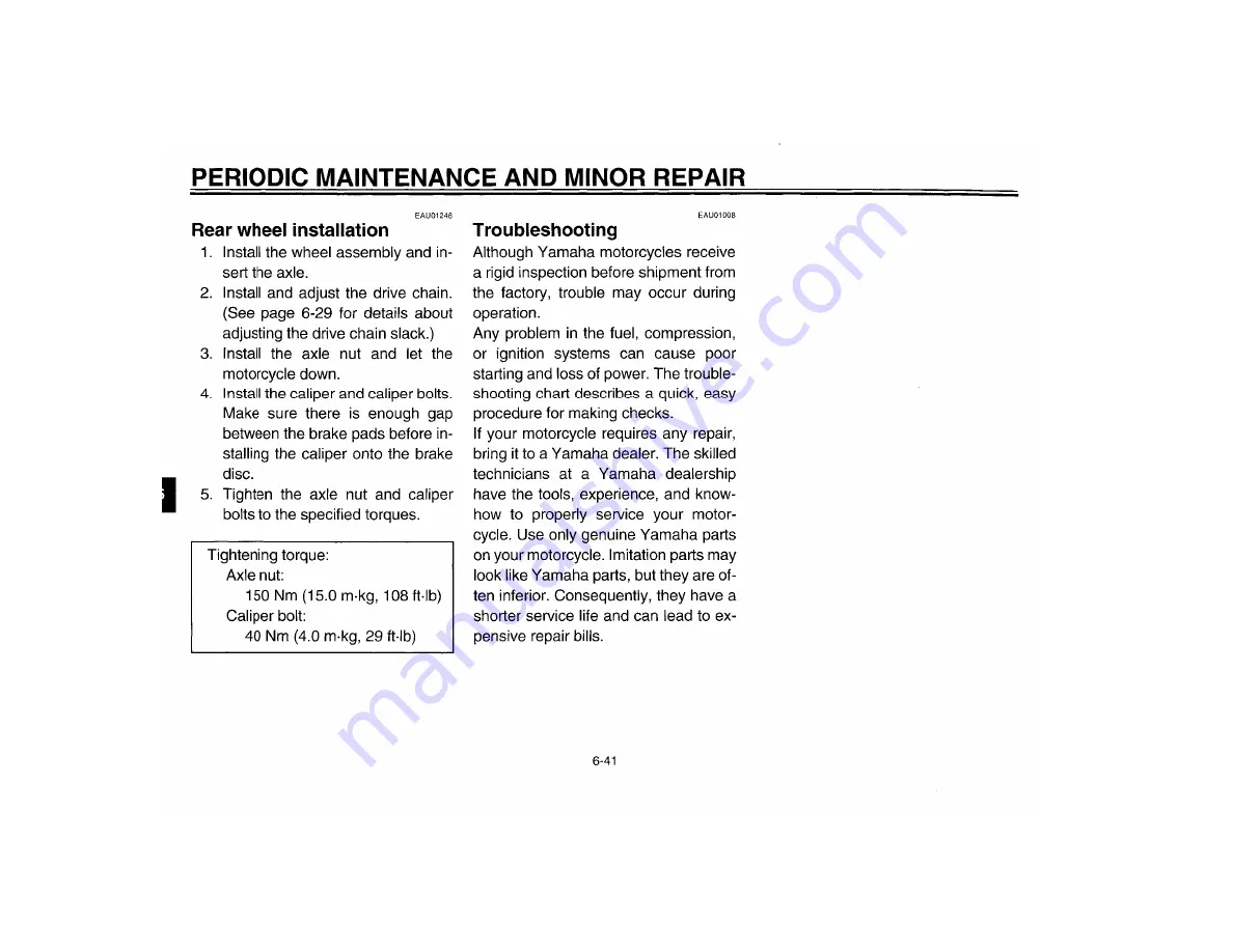 Yamaha YZF-R6M Owner'S Manual Download Page 99