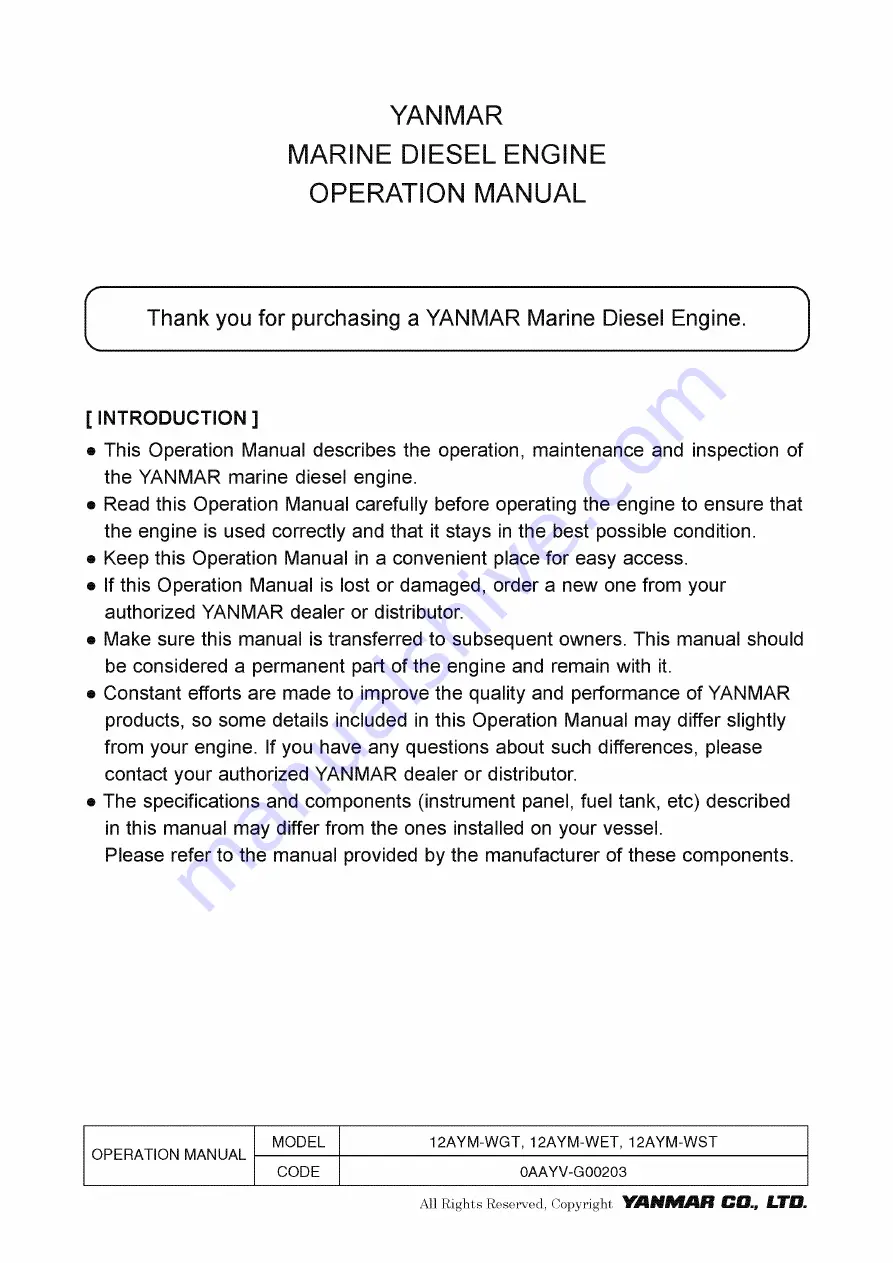 Yanmar 12AYM-WET Скачать руководство пользователя страница 2