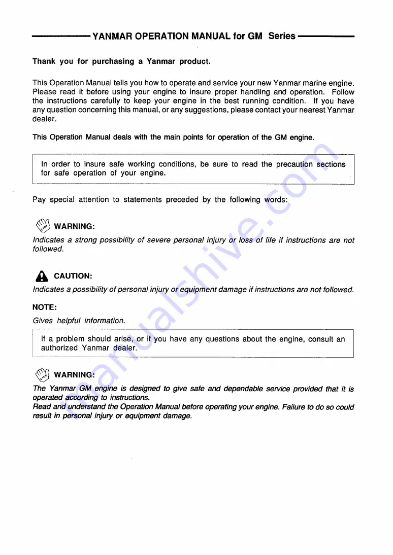 Yanmar GM series Operation Manual Download Page 6