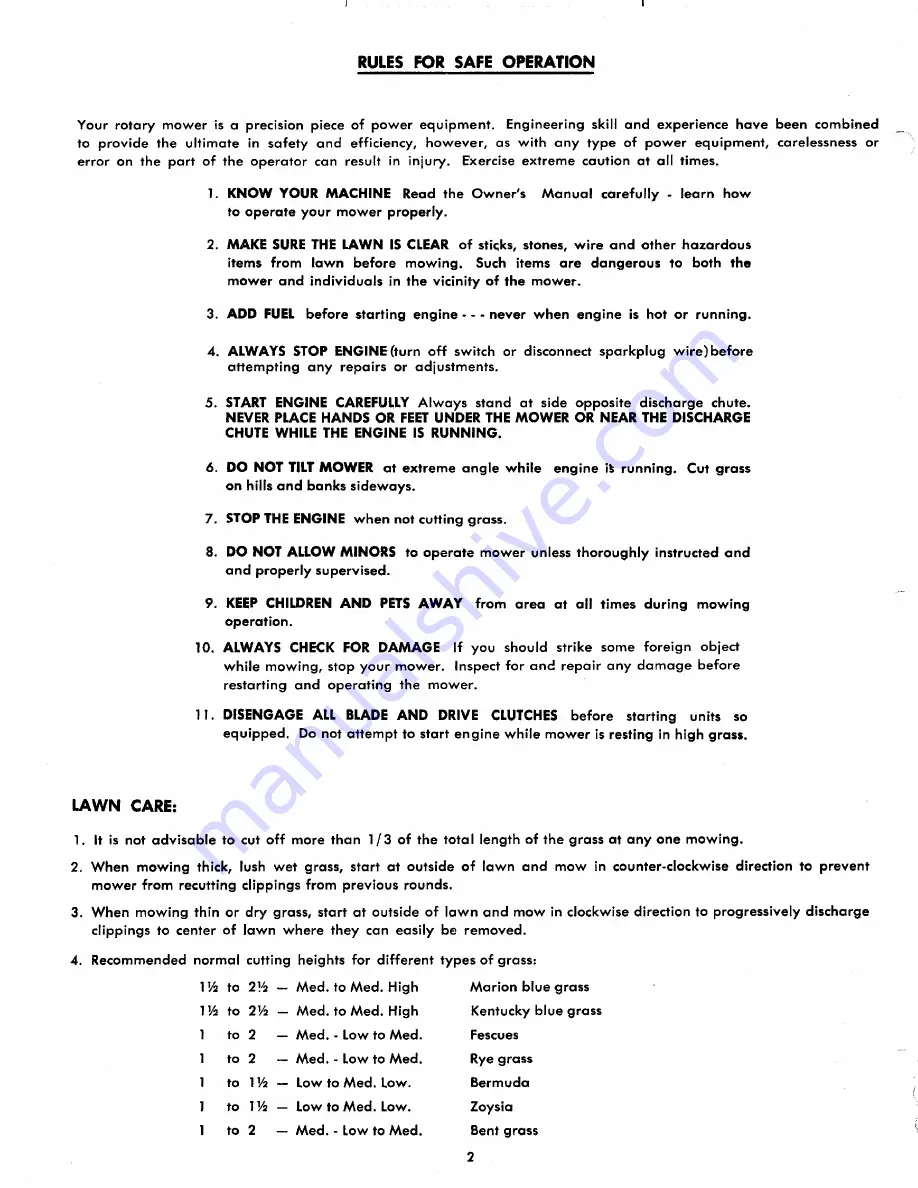 Yard-Man 2370-0 Operating Instructions And Parts List Manual Download Page 2