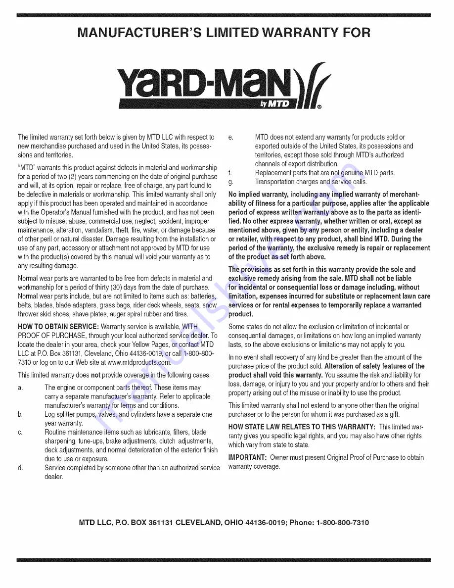 Yard-Man 771 Operator'S Manual Download Page 36