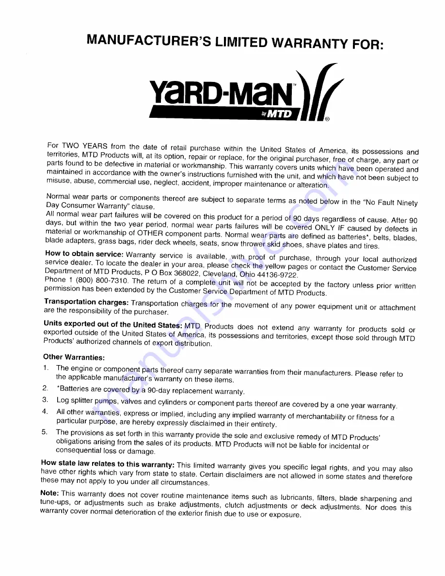 Yard-Man Series 12A-979-401 Owner'S Manual Download Page 32