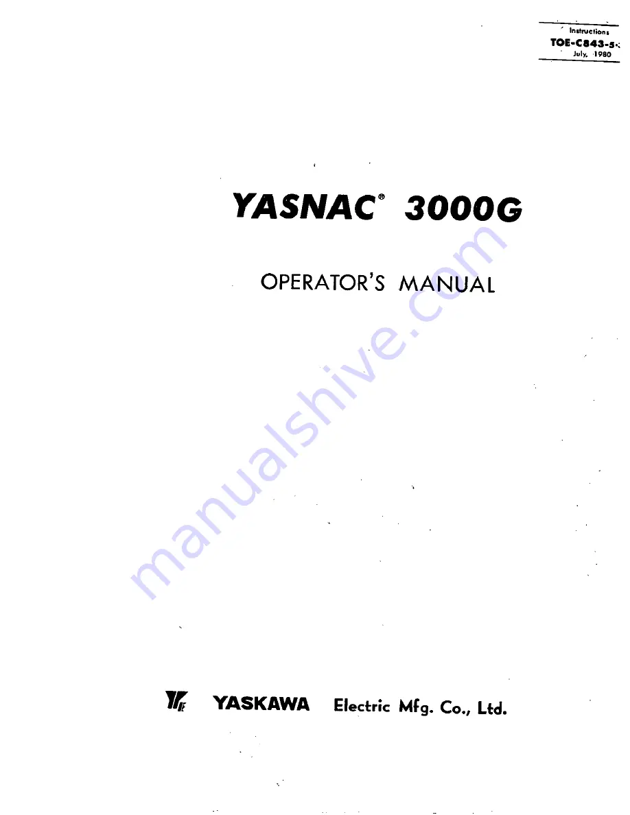 YASKAWA YASNAC 3000G Operator'S Manual Download Page 1