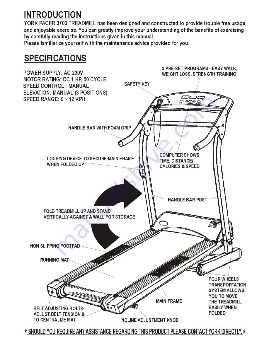 York Fitness YORK PACER 3700 Instruction Manual Download Page 3