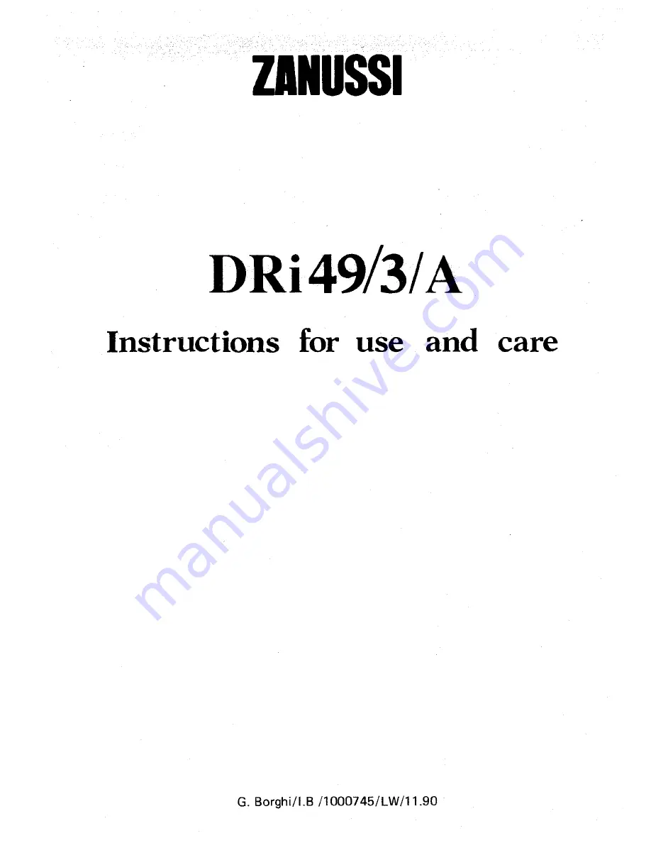 Zanussi DRi49/3/A Instructions For Use And Care Manual Download Page 1