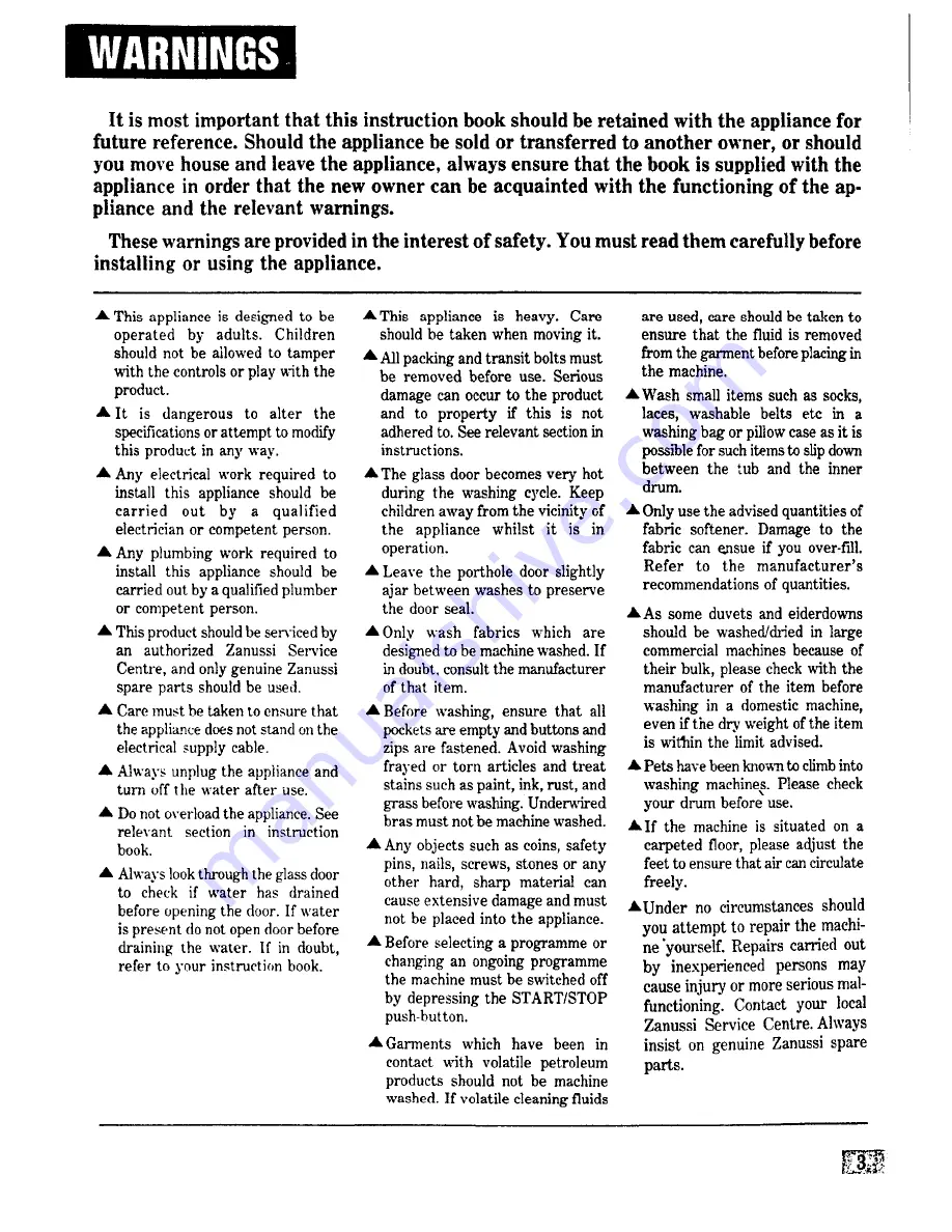 Zanussi FJ 831 Instruction Booklet Download Page 3