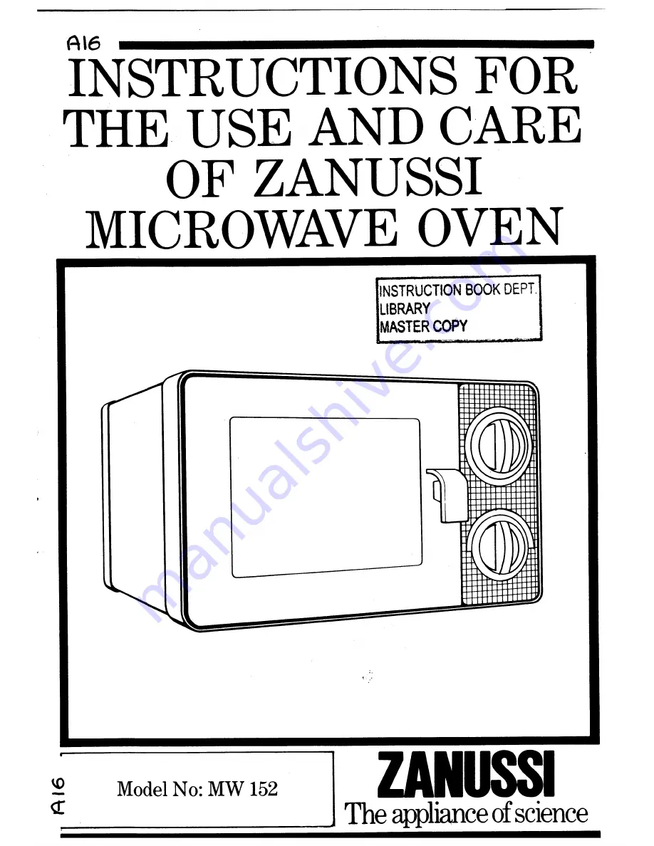 Zanussi MW 152 Instructions For Use And Care Manual Download Page 1