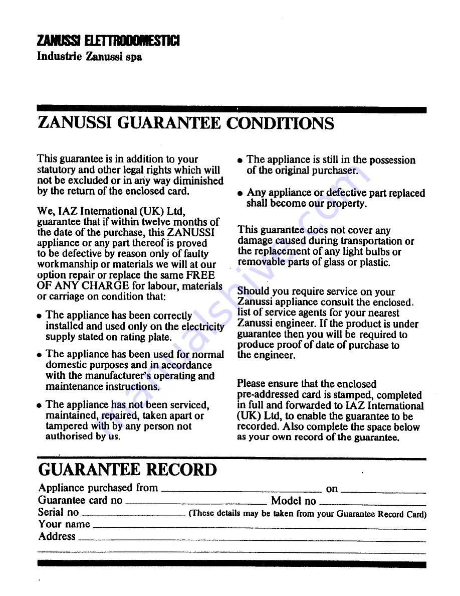 Zanussi PLB1630 Instructions For The Use And Care Download Page 6