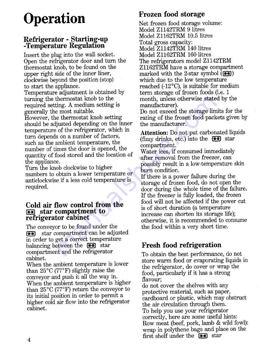 Zanussi Z1142TRM Instructions For The Use And Care Download Page 4