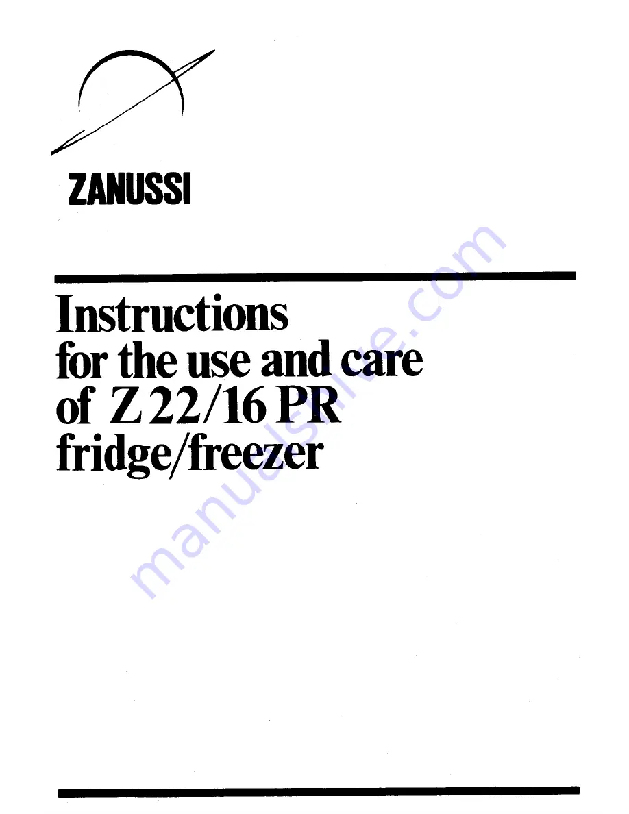 Zanussi Z22/16PR Instructions For The Use And Care Download Page 1