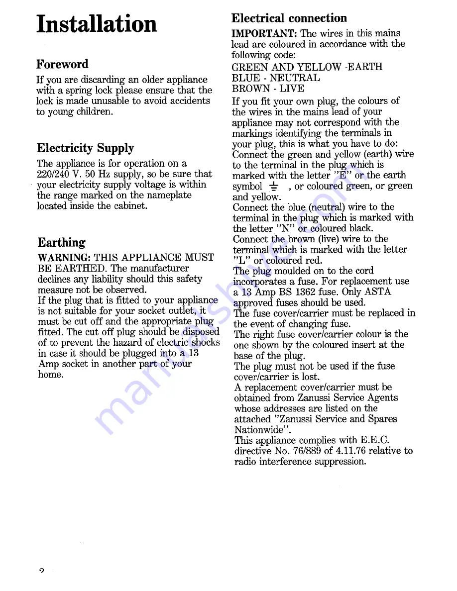 Zanussi Z2450 Instructions For The Use And Care Download Page 2