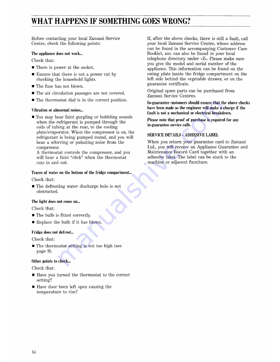 Zanussi ZFC 56 L Instruction Booklet Download Page 14