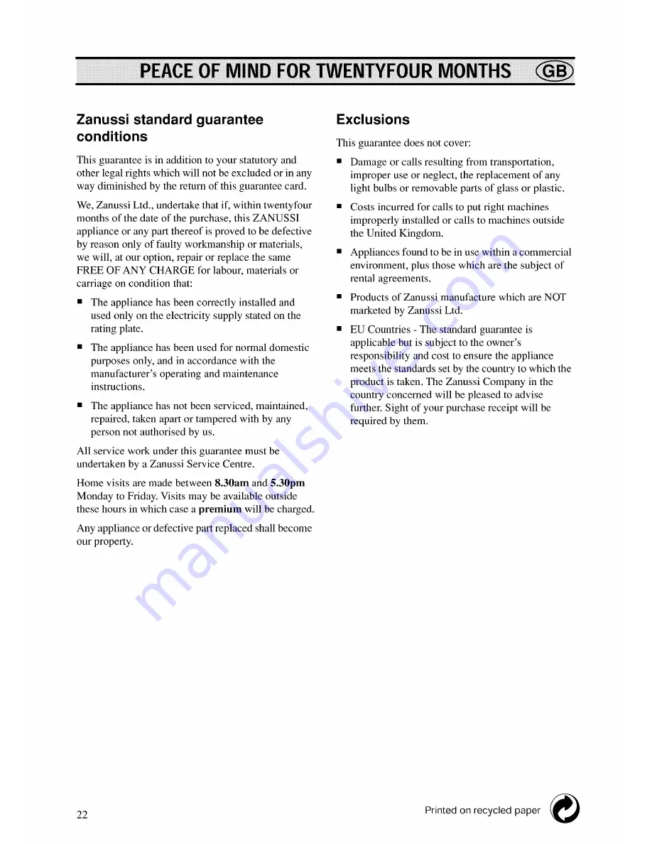 Zanussi ZXC 78/27 FF Instruction Booklet Download Page 22