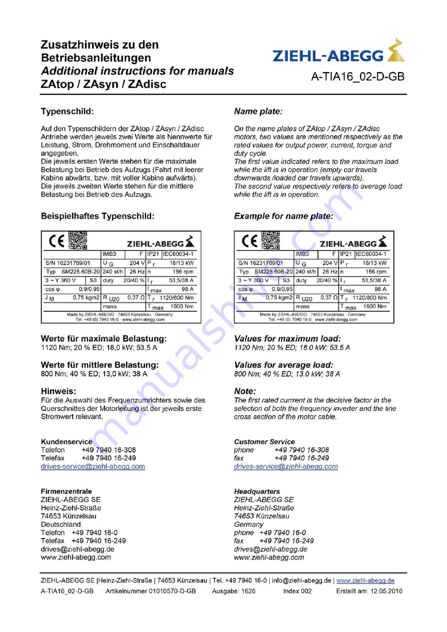 ZIEHL-ABEGG ZA top SM225.40B Original Operating Instructions Download Page 74