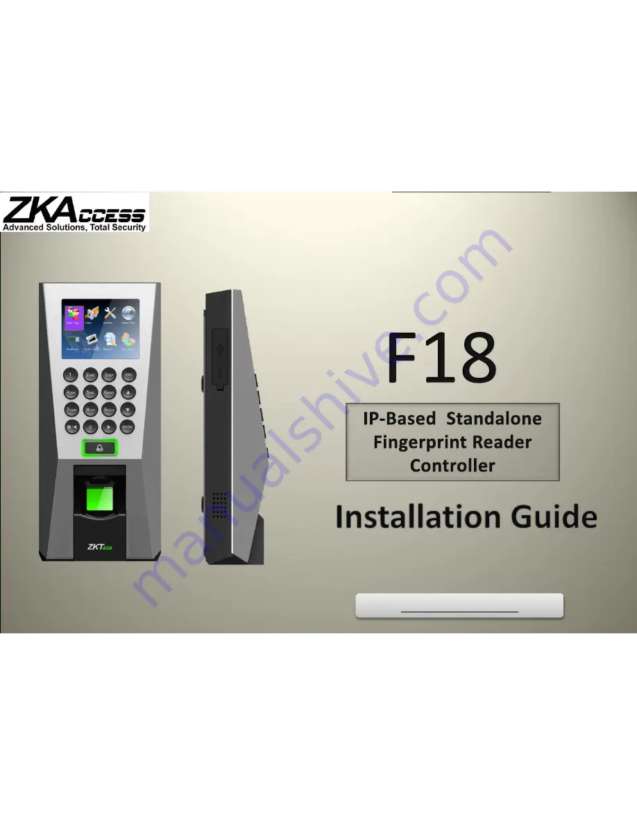 ZKaccess F18 Installation Manual Download Page 1