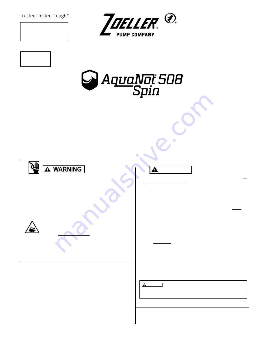 Zoeller AquaNot 508 Spin Installation Instructions Manual Download Page 1