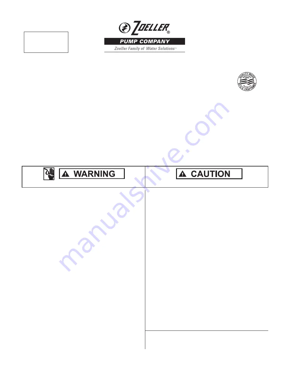 Zoeller CRAWL SPACE 108 Instructions Manual Download Page 1