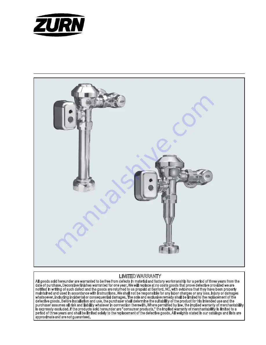 ZURN AquaSense AV ZEMS-IS Series Installation, Operation, Maintenance And Parts Manual Download Page 1